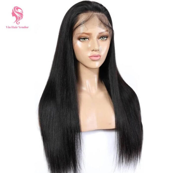 4x4 Lace Front Wig Straight Black Color Human Hair Natural Hairline Pre-Plucked Lace Closure Wig