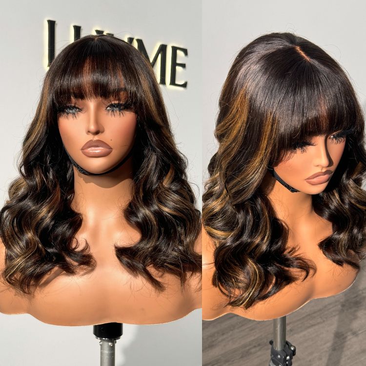 Bangs Fringe Wig Human Hair Lace Front Natural Hairline Heat-Resistant Ready to Wear with Custom Density