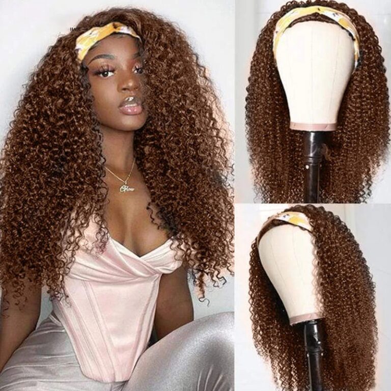 Kinky Curly Brown Human Hair Wig Natural Texture Full Volume Heat Safe Lace Wig Premium Quality