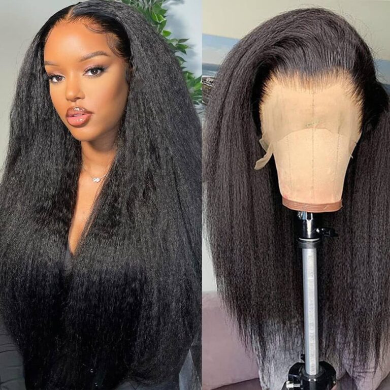 Kinky Straight Human Hair Wigs Natural Texture Heat Resistant Glueless Lace Front Wigs for Women