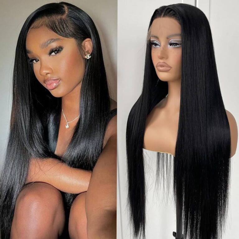 Long Straight Human Hair Wig Natural Look Heat Resistant Lace Front Remy Hair for Daily Wear Women Cosplay Party