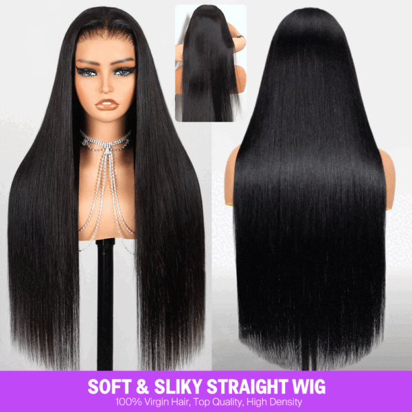 Natural Long Straight Black Premium Human Hair Wig with Soft Texture, Natural Shine, Full Density