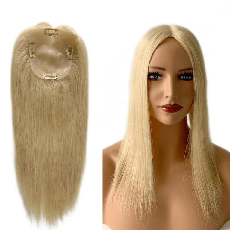 The Natural Straight Blonde Silk Base Human Hair Topper is expertly crafted for women seeking natural-looking volume, flawless scalp realism, and all-day comfort. Made from premium 100% human hair, this topper blends effortlessly with natural hair, delivering a smooth, straight texture and a luminous blonde tone suitable for daily wear or professional styling. The advanced silk base construction creates the illusion of hair growing directly from the scalp, making the parting virtually undetectable even at close range. Unlike traditional lace bases, the silk base conceals knots completely, offering superior realism that meets the expectations of salon professionals and end users alike. Designed with a lightweight and breathable scalp base, this human hair topper provides long-lasting comfort without heat buildup. The secure clip-in system ensures a stable fit while remaining gentle on natural hair, making it ideal for clients experiencing thinning hair, volume loss at the crown, or looking for a non-invasive hair enhancement solution. This straight blonde silk base topper can be washed, heat-styled, toned, or restyled just like natural hair. It is suitable for long-term use and maintains softness, shine, and manageability with proper care. Perfect for resale, salons, wig boutiques, and private-label brands, this product meets international quality expectations for the premium hair market. Key Features 100% premium human hair Natural straight texture with soft blonde finish Silk base for realistic scalp appearance Lightweight, breathable, and comfortable design Secure clip-in attachment system Heat styling and coloring compatible Ideal for thinning crown and top coverage Technical Specifications Specification Item Details Product Type Human Hair Topper Hair Material 100% Human Hair Hair Texture Straight Hair Color Blonde (custom shades available) Base Type Silk Base Base Size Customizable (standard sizes available) Hair Length Options 12–20 inches (custom lengths supported) Density 120% – 150% Attachment Method Pressure-sensitive clips Heat Styling Yes (up to 180°C) Dye & Tone Yes (professional use recommended) Lifespan 12–18 months with proper care Usage Daily wear / professional use Packaging Neutral or private label packaging