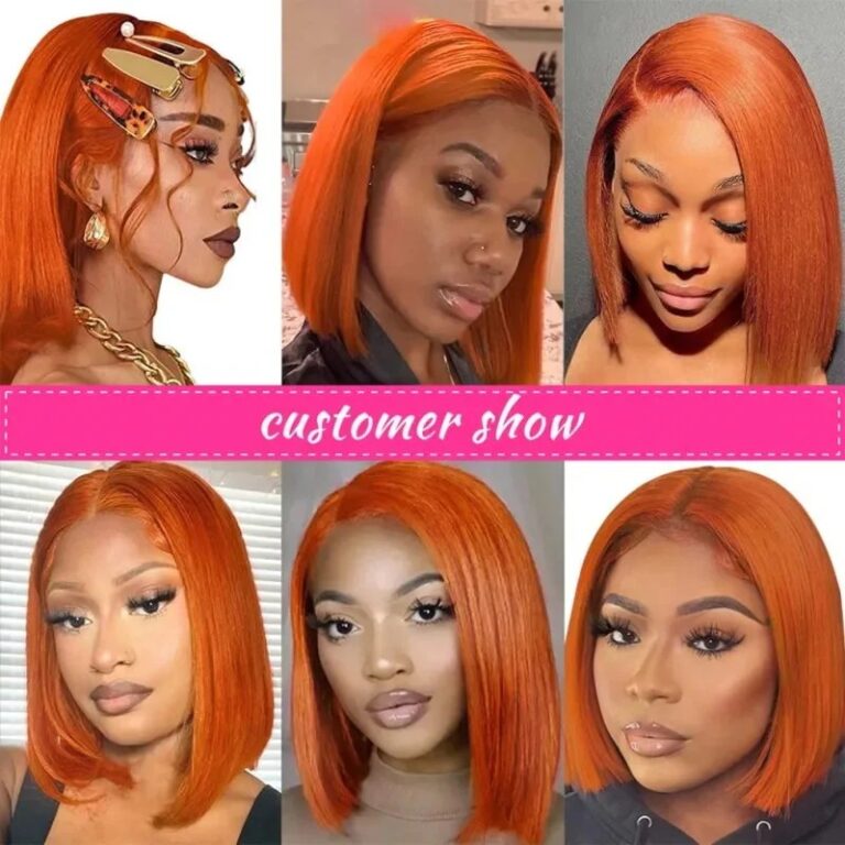 Short Wig 2x6 Burnt Orange Premium Human Hair Lace Part Wig Heat Resistant Natural Look
