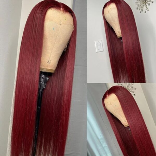 Straight 13x6 HD Lace Frontal Wig Burgundy Color Human Hair Pre Plucked