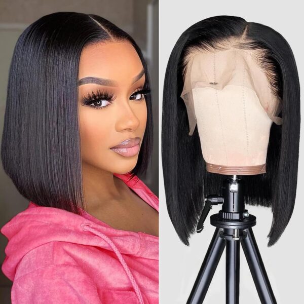 Straight 8 Inch Lace Front Human Hair Wig Brazilian Remy Hair Natural Hairline Pre Plucked for Women