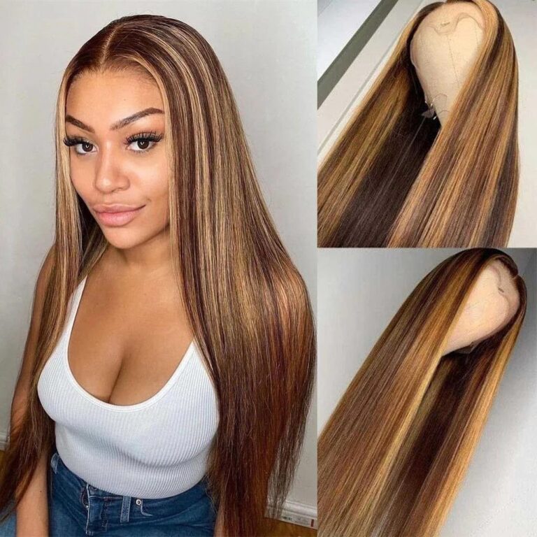 Straight Ombre Color Human Hair Wig Lace Front Natural Hairline Silky Texture Heat Resistant Styling.