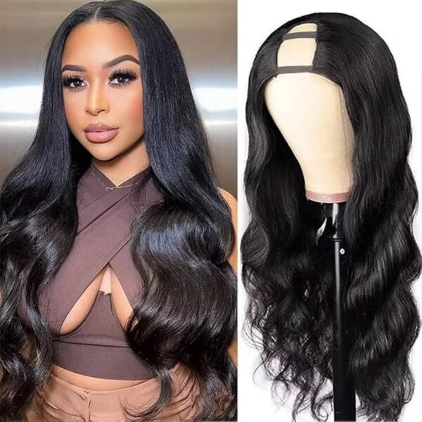 U-Part Wig Human Hair Natural Blend Glueless Heat Safe Realistic Scalp for Daily Wear & Styling