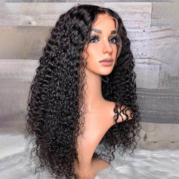 Black Kinky Curly Full Lace Human Hair Wig Natural Texture 100% Virgin Hair With Pre Plucked Hairline