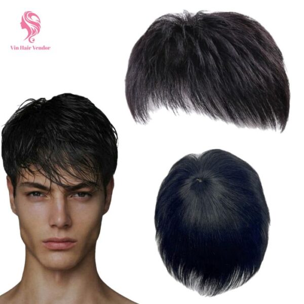 Black Silk Base Human Hair Toppers For Men Breathable Natural Scalp Look Remy Hair Lightweight Coverage Daily Wear