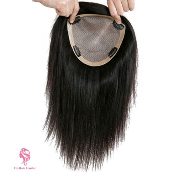 Crown Hair Topper Human Hair with Silk Base Clip In Natural Density for Thinning Crown Coverage