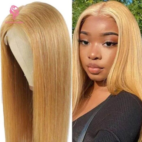 Honey Blonde Straight Lace Front Wig Human Hair with HD Lace Natural Hairline Heat Resistant Styling