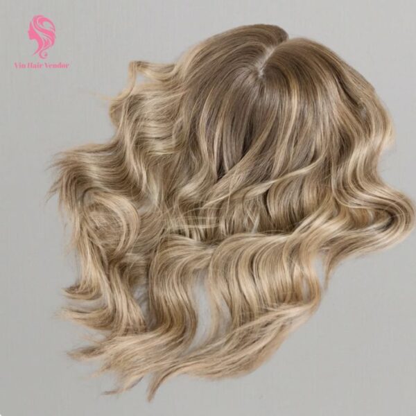 Light Caramel Blonde Balayage Wavy Silk Base Human Hair Topper