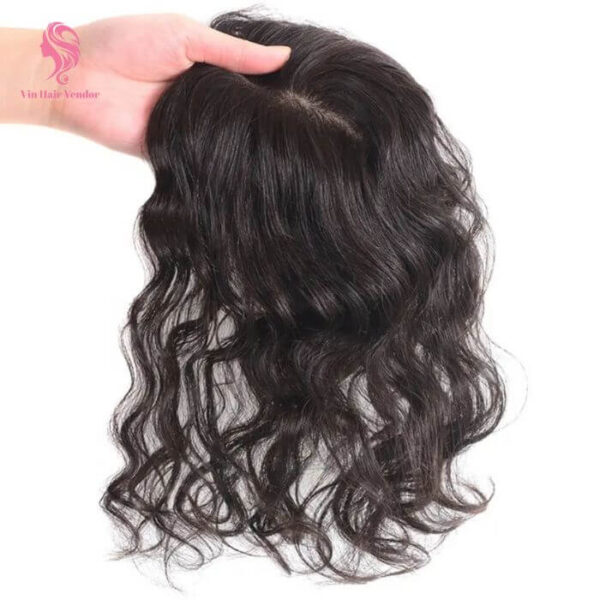 Natural Black Curly Silk Base Human Hair Topper for Women Breathable Scalp Look Heat-Styleable