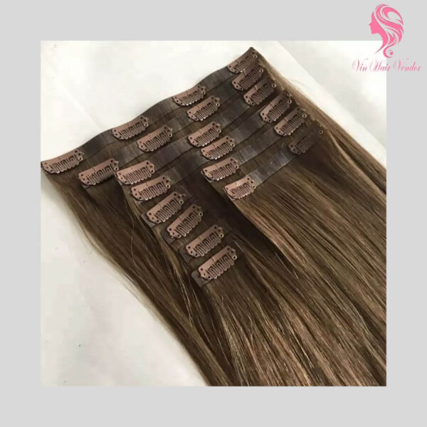 Natural Straight Clip In Hair Extensions Brown Color 100% Human Hair Seamless Clips for Volume Length Reusable