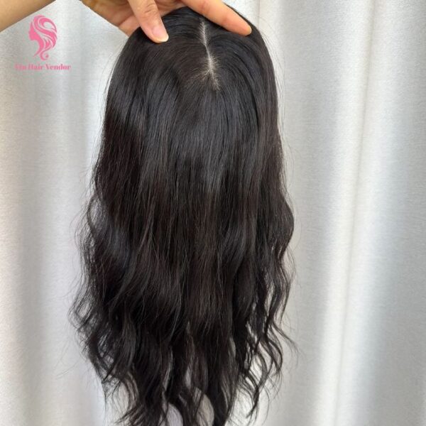 Natural Wavy Black Silk Base Human Hair Topper for Women | Breathable Scalp Effect | Seamless Coverage