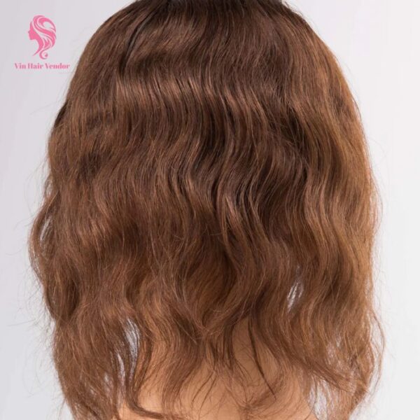 Wavy Brown Silk Base Human Hair Topper Natural Look Breathable Base for Women Volume Coverage Thin Hair Replacement